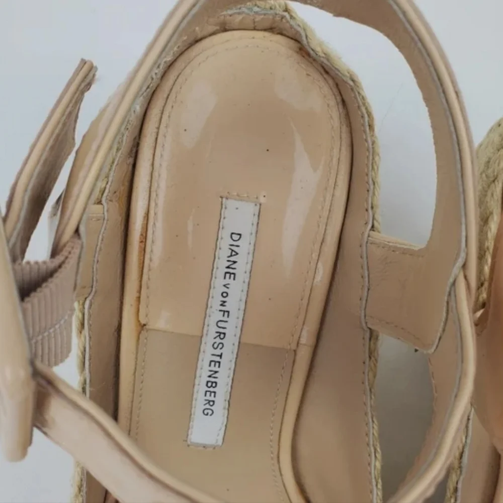 Diane von Furstenberg Sudan leather open toe espadrille wedge sandals
